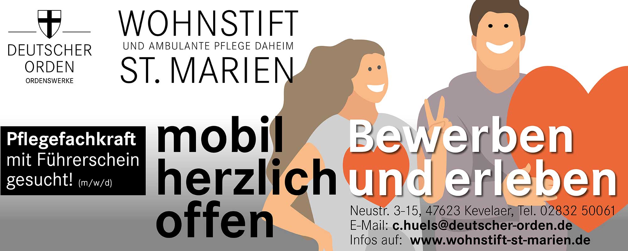 Flyer für Bewerber: Wohnstift Und Ambulante Pflege Daheim - St. Marien - "Pflegekraft mif Führerschein gesucht"